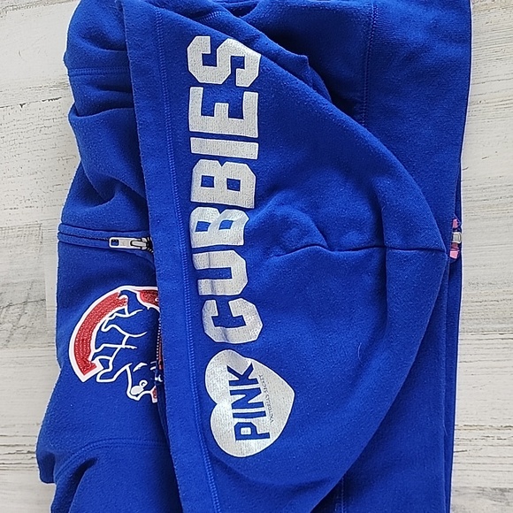 PINK Victoria's Secret Chicago Cubs zipup hoodie sweatshirt sequin Size Small - Picture 5 of 8